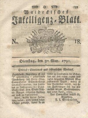 No. 18, Dienstag, den 3ten May, 1791