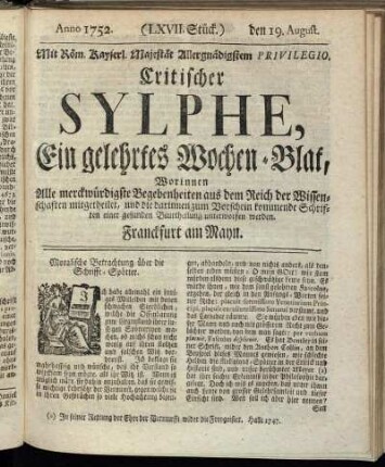 (LXVII. Stück.) den 19. August. Anno 1752.