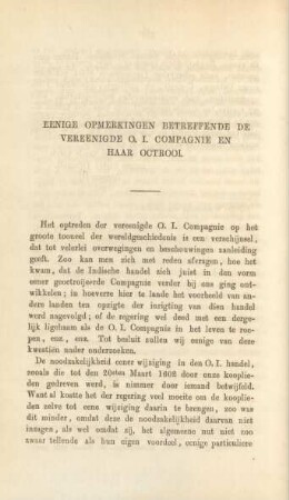 Eenige opmerkingen betreffende de Vereenigde O. I. Compagnie en haar octrooi