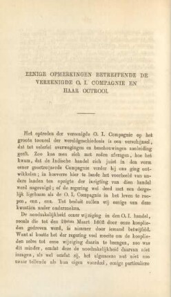 Eenige opmerkingen betreffende de Vereenigde O. I. Compagnie en haar octrooi