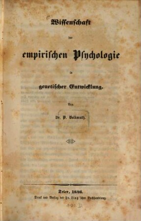 Wissenschaft der empirischen Psychologie in genetischer Entwicklung