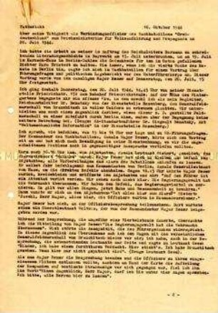 Maschinenschriftlicher Bericht (Durchschlag) von Hauptmann Hagen zu den Ereignissen am 20. Juli 1944