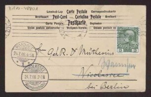 Schreiben an Hermann Muthesius (Postkarte)
