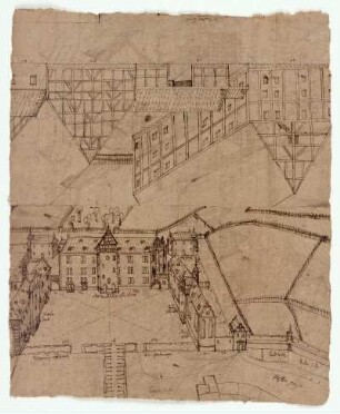 Melsungen, Riedeselsche Vogtei (recto, oben) Landgrafenschloss mit neuem Flügel (recto, unten), Riedeselsche Vogtei (verso, oben links+rechts+ unten rechts), neue Kanzlei an der Kasseler Gasse (verso, unten rechts)