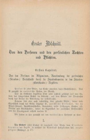 Erster Abschnitt. Von den Personen und den persönlichen Rechten und Pflichten