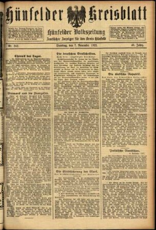 Ausgabe vom Dienstag, den 07. November 1922.