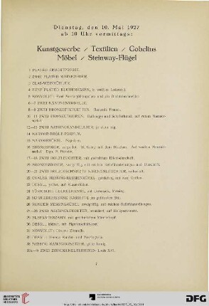 Kunstgewerbe, Textilien, Gobelins, Möbel, Steinway-Flügel (Nr.1-251)