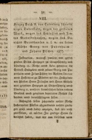 VIII. Herzog Erich II. von Calenberg schreibt wegen Duderstadt ... [-] X. Regententafel des Fürstenthums Grubenhagen.