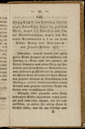 VIII. Herzog Erich II. von Calenberg schreibt wegen Duderstadt ... [-] X. Regententafel des Fürstenthums Grubenhagen.