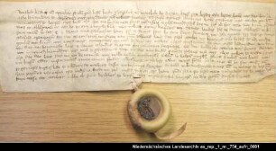 Die Kommende Abbingwehr tauscht mit Atteno Goukena in Loppersum Grundbesitz = OUB II, Nr. 949, S. 51 Anhängendes Siegel beschädigt erhalten