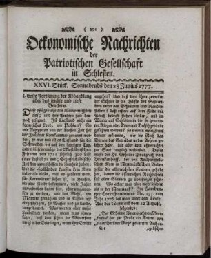 XXVI. Stück. Sonnabends den 28 Junius 1777.