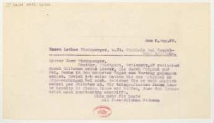 Brief an Lothar Windsperger : 02.08.1926
