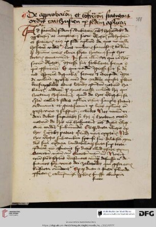 Jacobus de Paradiso, De approbatione et confirmatione (acceptatione) Statutorum Ordinis Carthusienis