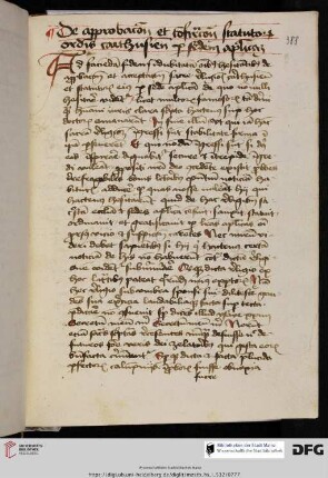 Jacobus de Paradiso, De approbatione et confirmatione (acceptatione) Statutorum Ordinis Carthusienis