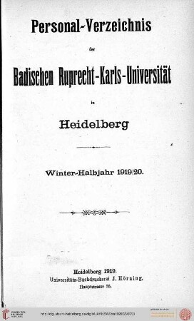 Wintersemester 1919/1920