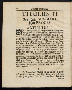 Titulus II. Von dem Summarischen Proces.