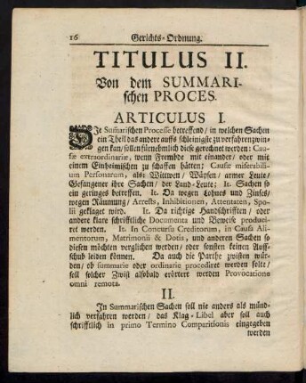 Titulus II. Von dem Summarischen Proces.