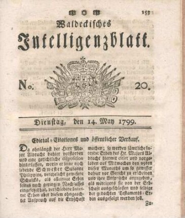 No. 20, Dienstag, den 14. May 1799