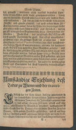 Umständige Erzehlung deß Todts zu Wienn und der traurigen Zeiten.