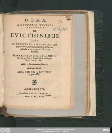 Disputatio Iuridica Inauguralis, De Evictionibus