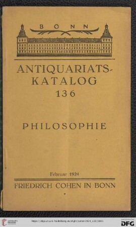 Nr. 136: Antiquariatskatalog / Friedrich Cohen, Buchhandlung und Antiquariat