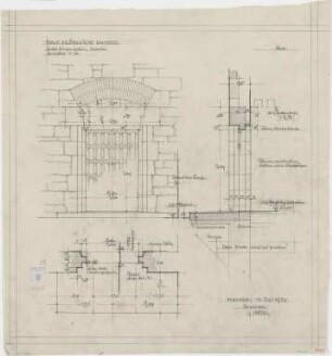 Bestelmeyer, German; Bamberg (Bayern); Ev. Erlöserkirche - Sakristei, große Eingangstür (Grundriss; Ansicht; Schnitt)