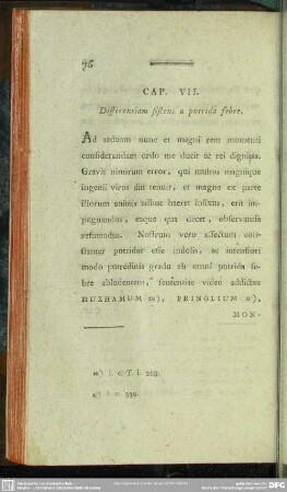 Cap. VII. Differentiam sistens a putrida febre