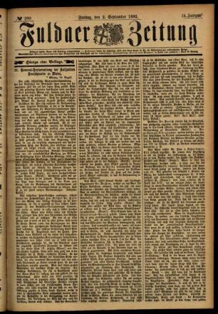 Erste Ausgabe vom Freitag, den 02. September 1892.
