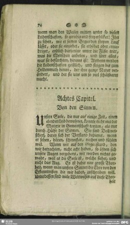 Achtes Capitel. Von den Sinnen