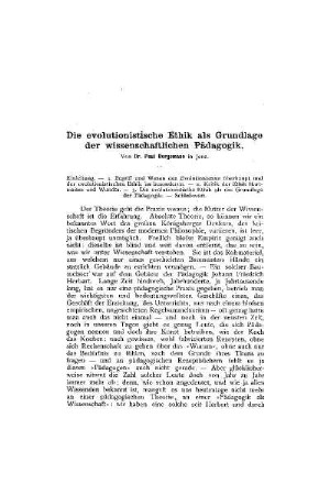 Die evolutionistische Ethik als Grundlage der wissenschaftlichen Pädagogik