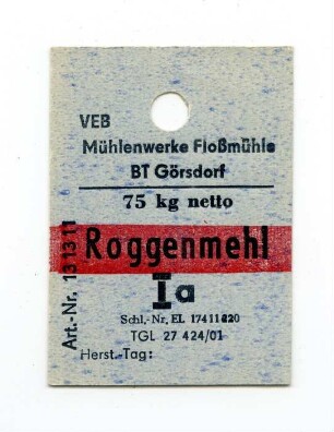 Roggenmehl VEB Mühlenwerke Flossdorf BT Görsdorf