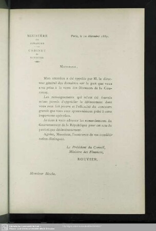 Lettre du président du conseil des ministres