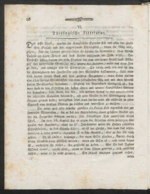 VI. Theologische Litteratur