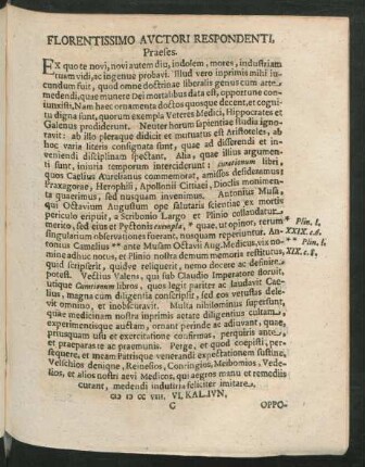 Florentissimo Auctori Respondenti, Praeses