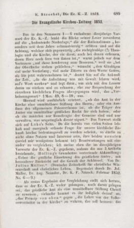 689-701 Die Evangelische Kirchenzeitung 1852