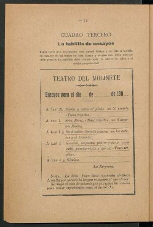 Cuadro tercero. - La tablilla de ensayos