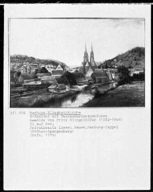 Ansicht der Elisabethkirche in Marburg von Osten mit Deutschordensgut