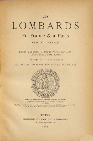 Les Lombards en France & à Paris, 2. Numismatique