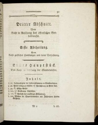 Dritter Abschnitt. Vom Recht in Ansehung des öffentlichen Gottesdiensts