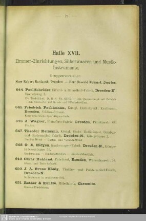 Halle XVII. Zimmer-Einrichtungen, Silberwaaren und Musik-Instrumente