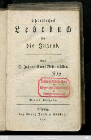 Christliches Lehrbuch für die Jugend