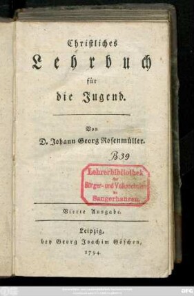 Christliches Lehrbuch für die Jugend