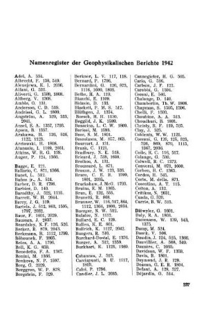 Namenregister der Geophysikalischen Berichte 1942