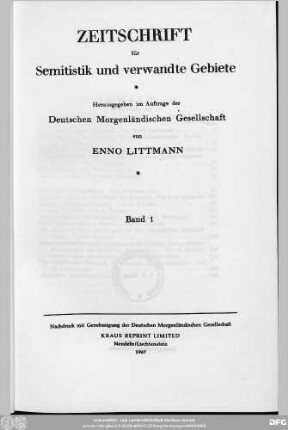Bd. 1 (1922): Zeitschrift für Semitistik und verwandte Gebiete