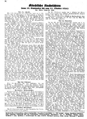 Kirchliche Nachrichten : vom 13. September bis zum 11. Oktober 1931
