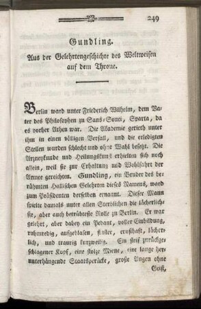 Gundling. Aus der Gelehrtengeschichte des Weltweisen auf dem Throne.