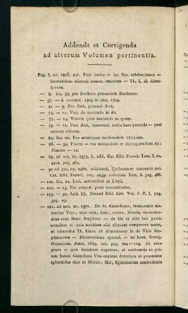 Adeenda et Corrigenda ad alterum Volumen pertinentia