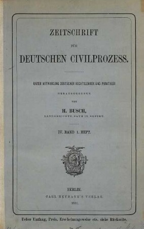 Zeitschrift für deutschen Zivilprozess. 4. 1882