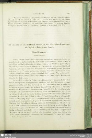III. Gesteine mit Alkalifeldspath ohne Quarz oder Kieselsäure-Überschuss, mit Nephelin (Haiiyn) oder Leucit