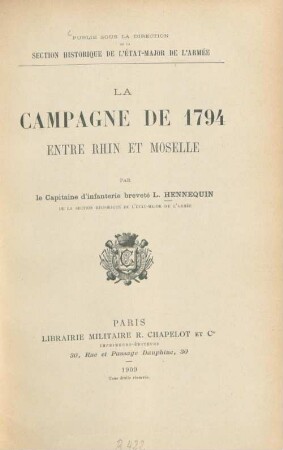 La campagne de 1794 entre Rhin et Moselle